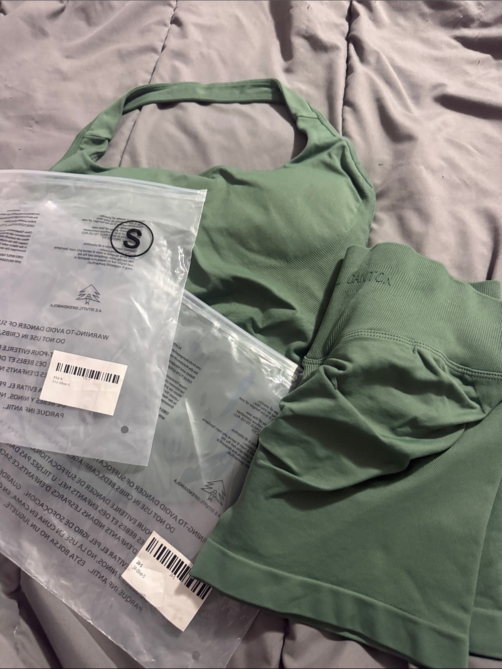 Green Ribbed Two-Piece Workout Set - Tank & High-Waist Shorts - Picture 11 of 11
